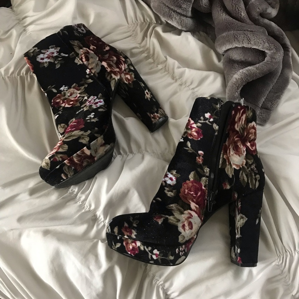 floral black booties